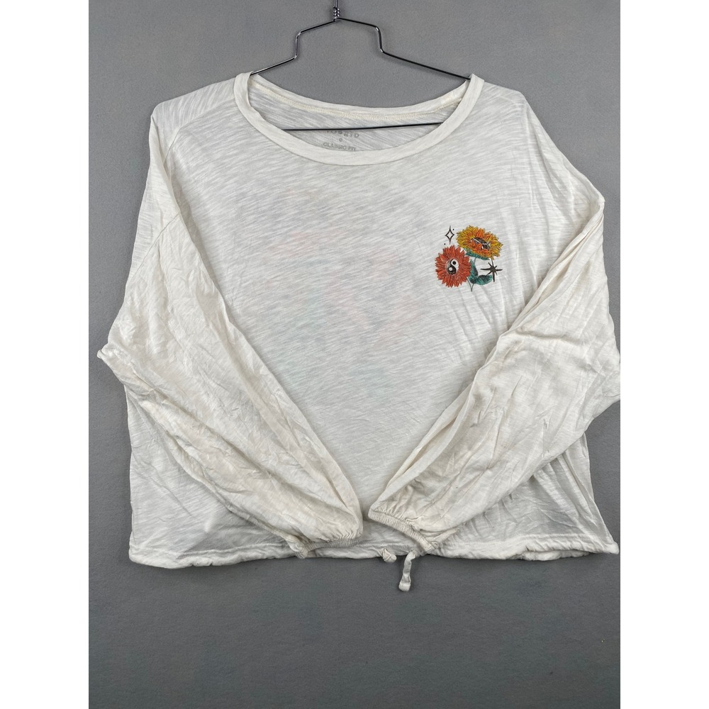 Torrid White Come As You Are Sunflower Graphic Drawstring Long Sleeve Top 0 L XL
